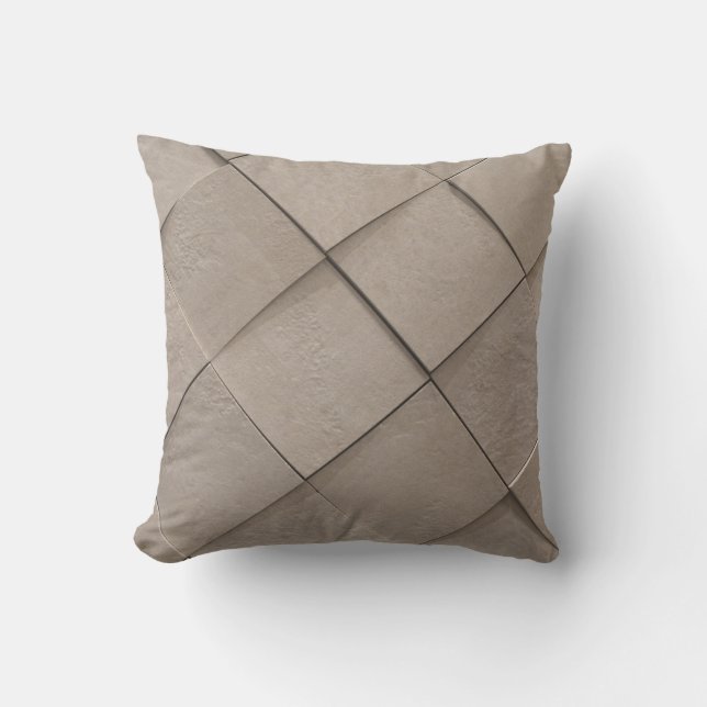 Ivory tan sand beige tile square pattern cushion (Front)
