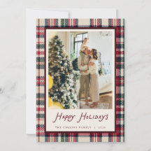 Ivory Tartan Christmas Family Photo Holiday Card