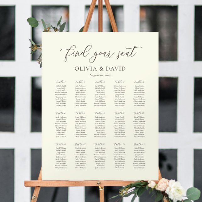 Ivory & Taupe Colour Script 15 table Seating Chart (Creator Uploaded)