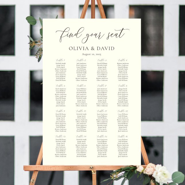 Ivory & Taupe Colour Script 16 table Seating Chart (Creator Uploaded)