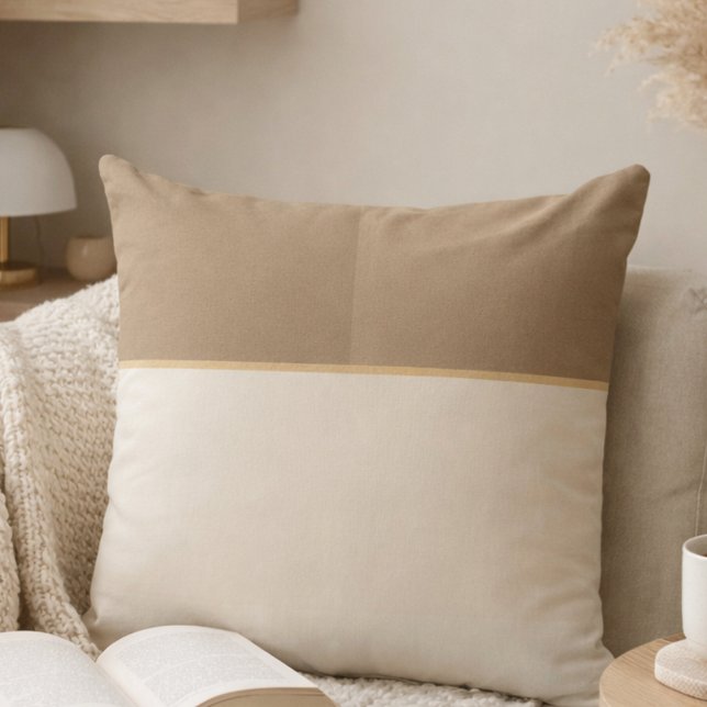 Ivory Taupe Divide Throw Pillow (Ivory and taupe tones meet a quiet gold divide for balanced, elevated living.)