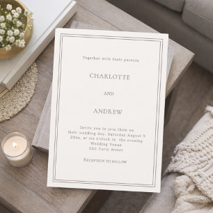 Ivory taupe elegant simple modern premium wedding invitation