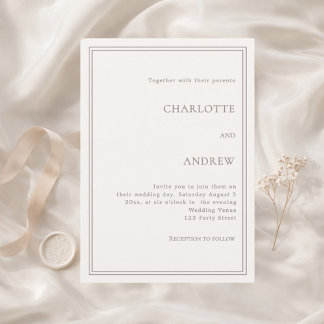 Ivory taupe elegant simple quiet luxury wedding invitation