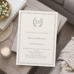 Ivory taupe monogram minimalist elegant luxury invitation