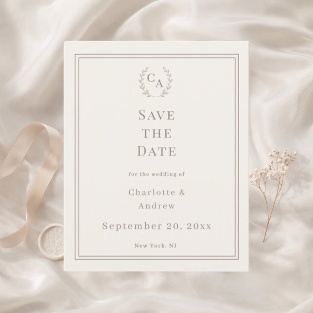 Ivory taupe monogrammed wedding Save the Date Flyer (Creator Uploaded)