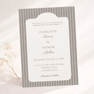 Ivory Taupe Neutral Pinstriped Wedding  Invitation