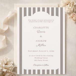 Ivory Taupe Neutral Striped Wedding Invitation