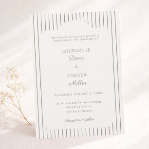 Ivory Taupe Pinstriped elegant classic Wedding Invitation