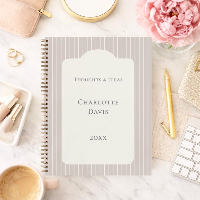 Ivory taupe pinstriped elegant modern notebook (Creator Uploaded)