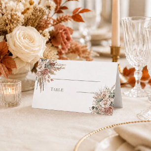Ivory taupe sage green pampas florals boho place card