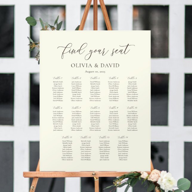 Ivory & Taupe Script 14 table Seating Chart (Creator Uploaded)