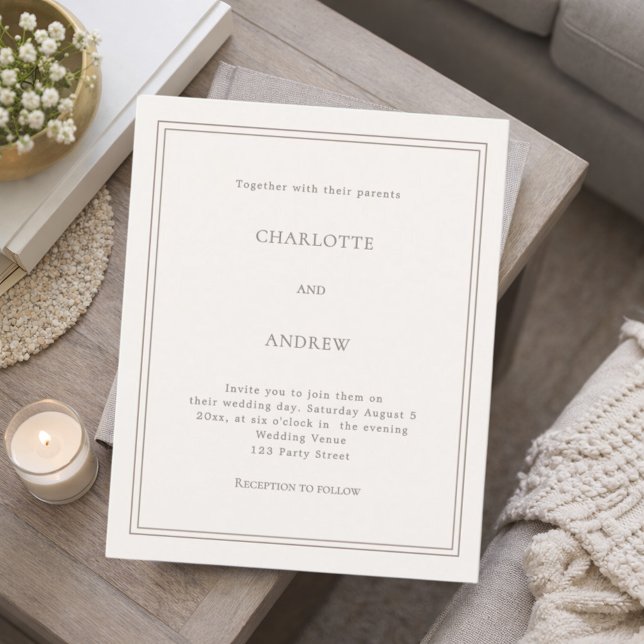 Ivory taupe simple luxury wedding invitation (Creator Uploaded)