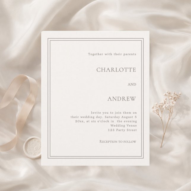 Ivory taupe simple luxury wedding invitation (Creator Uploaded)