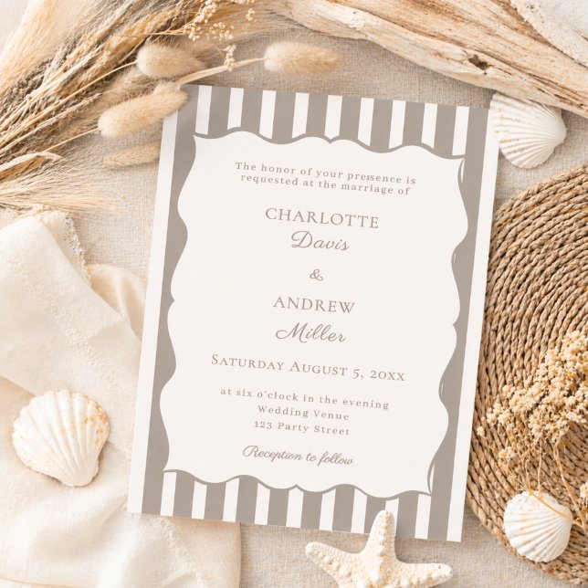 Ivory taupe striped simple wedding invitation (Creator Uploaded)