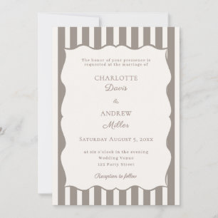 Ivory taupe striped simple wedding invitation