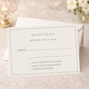 Ivory taupe wedding response RSVP Card