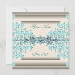 Ivory Teal Blue Diamond Black Tie Party Invitation