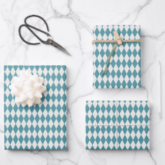 Ivory & Teal Harlequin Diamonds Wrapping Paper Sheet