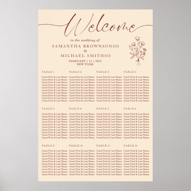 Ivory Terracotta Botanical Floral Welcome Wedding Poster (Front)