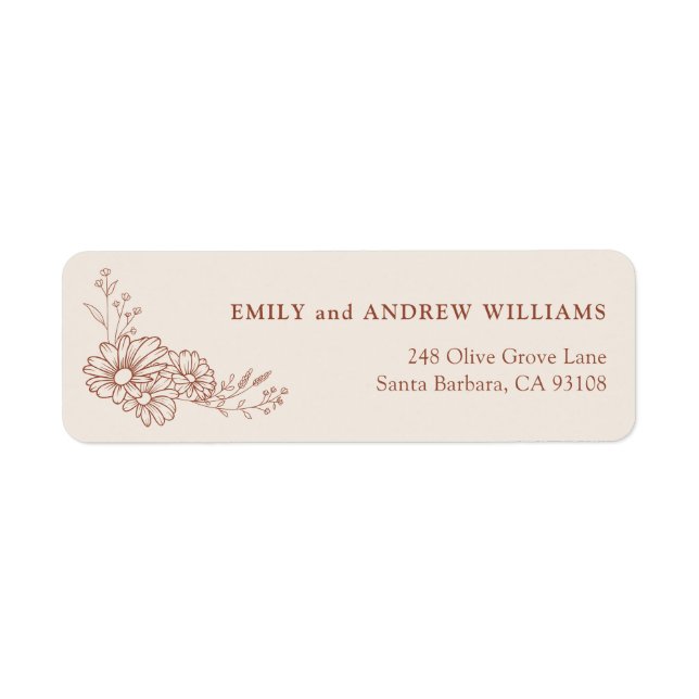 Ivory terracotta Daisy Wedding Return Address (Front)