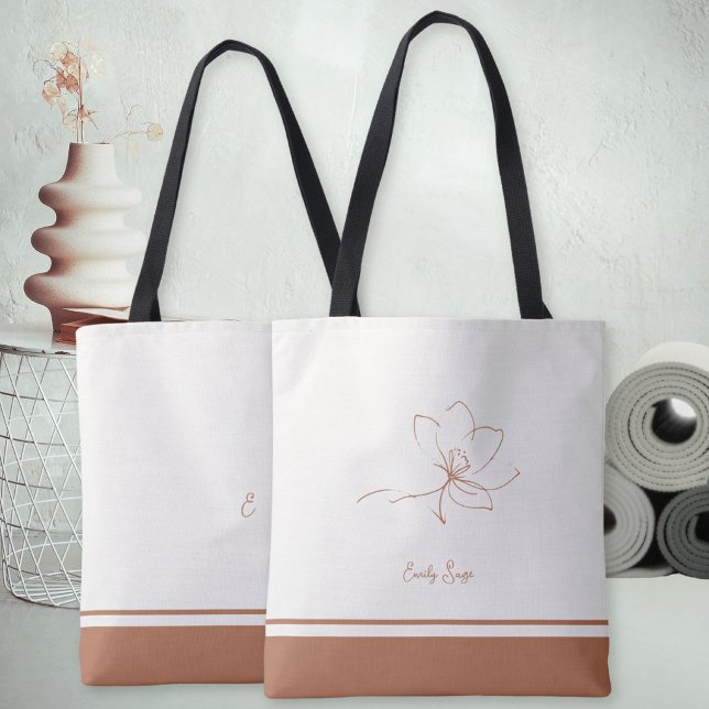 Ivory Terracotta Floral Line Art Minimalist Zen Tote Bag (Minimalist Floral Line Art Zen Ivory Terracotta Tote Bag ©Susanne Sachers - Sunny Wanderlust 🌞✈️)