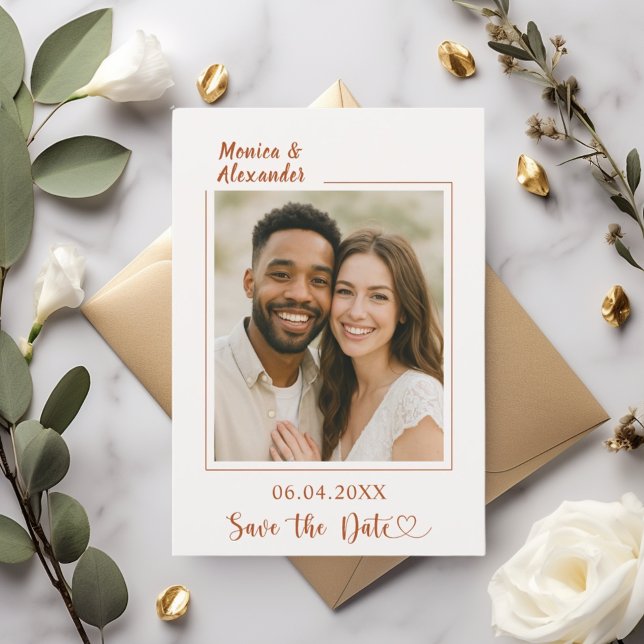Ivory terracotta photo wedding Save the Date (Creator Uploaded)