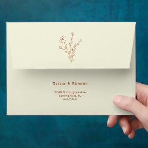 Ivory Terracotta Rustic Floral Wedding Envelope