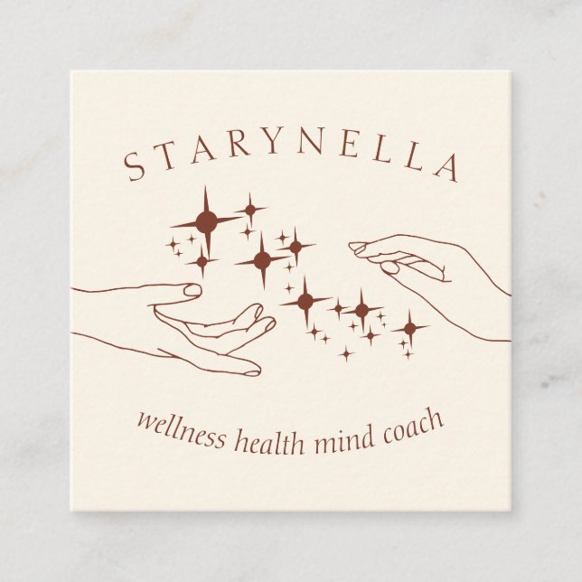 Ivory Terracotta Stars Energy Hands Reiki Therapy Square Business Card (Front)