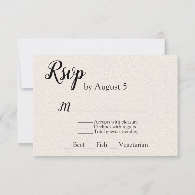 Ivory Textured Wedding RSVP With Menu Choice (Front)