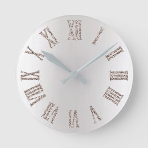 Ivory Titanium Glitter Gray Silver  Minimal Metal Round Clock