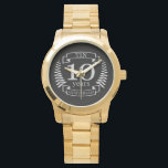Ivory Traditional wedding anniversary 10 years Watch<br><div class="desc">A design to celebrate 10 years of marriage. This design has a Grey / silver (the traditional colour for this anniversary) coloured laurel design on a black background. Tin is the traditional gift for this occasion. The text reads Tin 10 years anniversary. A romantic design to celebrate your 10th year...</div>