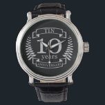 Ivory Traditional wedding anniversary 10 years Watch<br><div class="desc">A design to celebrate 10 years of marriage. This design has a Grey / silver (the traditional colour for this anniversary) coloured laurel design on a black background. Tin is the traditional gift for this occasion. The text reads Tin 10 years anniversary. A romantic design to celebrate your 10th year...</div>