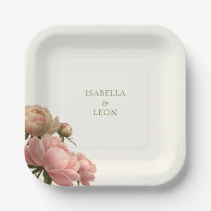 Ivory   Trendy Vintage Rose Wedding  Paper Plate