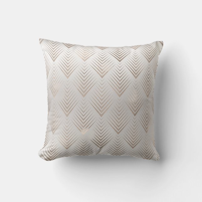 Ivory Triangles Grey Art Deco Geometry Arrows Cushion (Front)