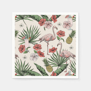 Ivory Tropical Flamingo Floral Pattern Napkin