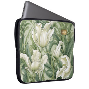 Ivory Tulip Serenity - Botanical Art Nouveau Laptop Sleeve