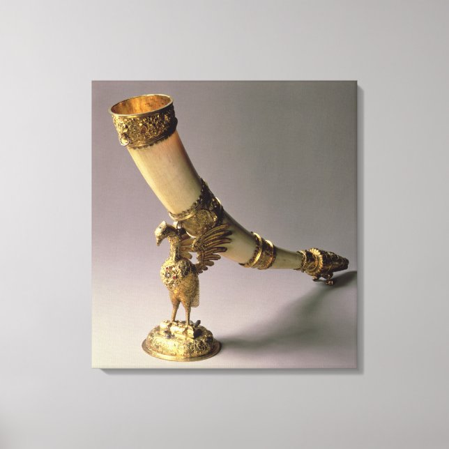 Ivory tusk drinking horn with silver-gilt mounts canvas print (Front)
