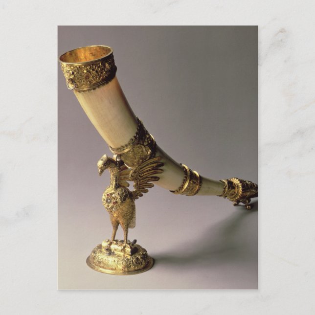 Ivory tusk drinking horn with silver-gilt mounts postcard (Front)
