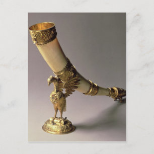 Ivory tusk drinking horn with silver-gilt mounts postcard