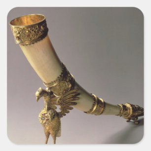 Ivory tusk drinking horn with silver-gilt mounts square sticker
