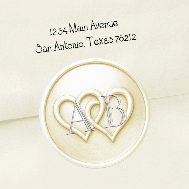 Ivory Two Hearts Silver Monogram Wedding Classic Round Sticker (Creator Uploaded)