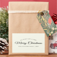 Ivory Very Merry Christmas Family Name Gift Label