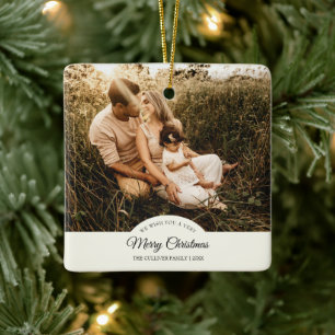 Ivory Very Merry Christmas Family Photo Ceramic Ornament