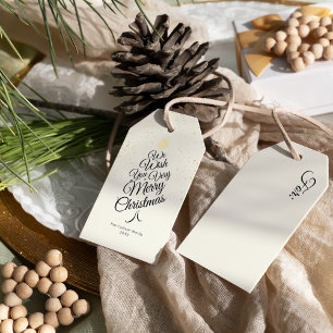 Ivory Very Merry Christmas Tree Family Name Gift Tags