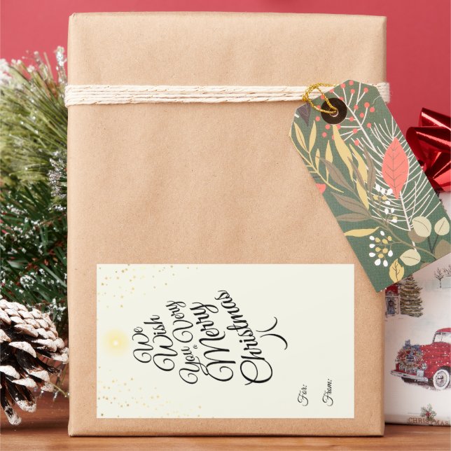 Ivory Very Merry Christmas Tree Gift For From Rectangular Sticker (Holiday)