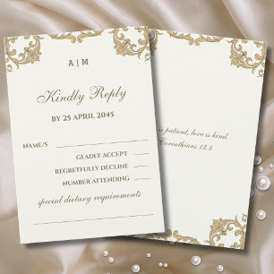 Ivory Victorian Christian Wedding RSVP Card