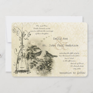 Ivory Vintage Bird Cage Love Birds Invitation