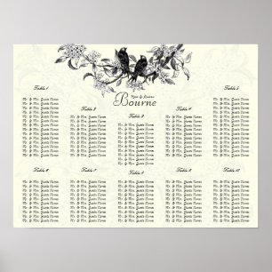 Ivory Vintage Birds Seating Chart Table Numbers