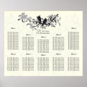 Ivory Vintage Birds Seating Chart Table Numbers