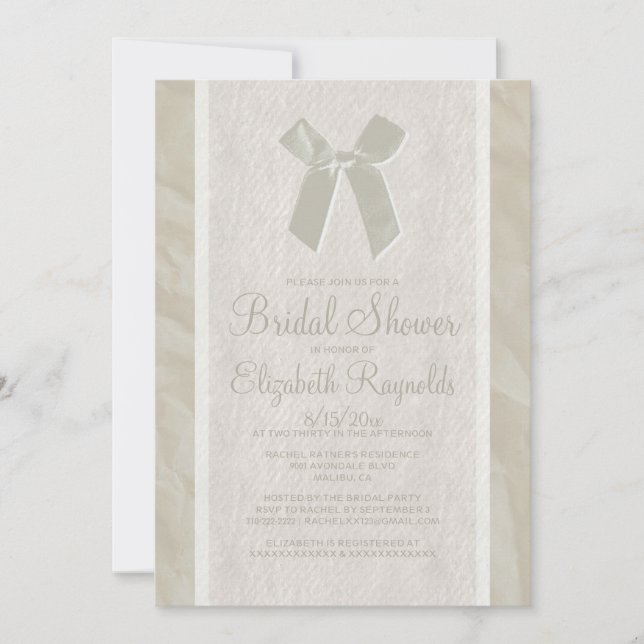 Ivory Vintage Bow Linen Bridal Shower Invitations (Front)